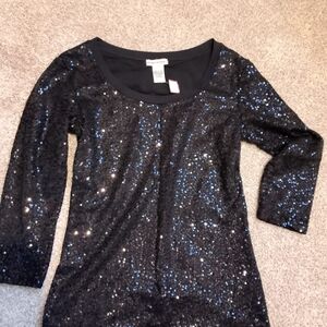 New Midnight Black Sequin Long Sleeve Top Size XS